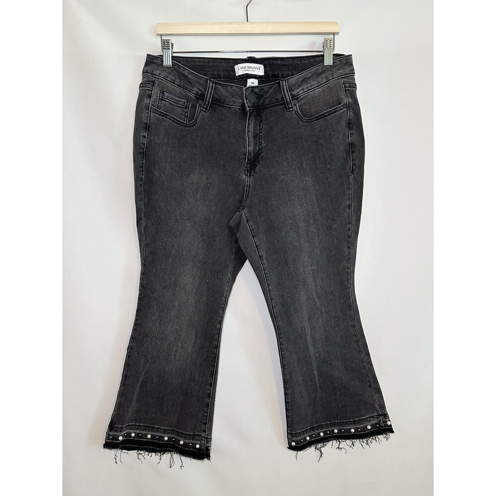 Lane Bryant Black Kick Boot Pearl‎ Mid Rise Super Stretch Jeans Women 14 PETITE